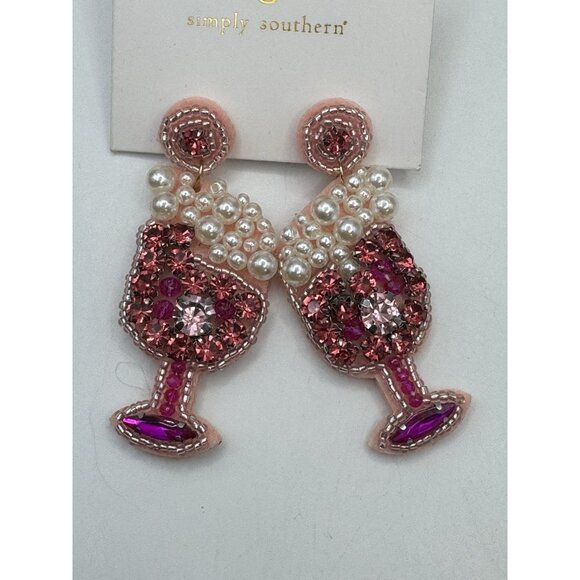 Earrings Bubbly Champagne Glasses Simply Southern Pink And Pearl - Picture 1 of 4